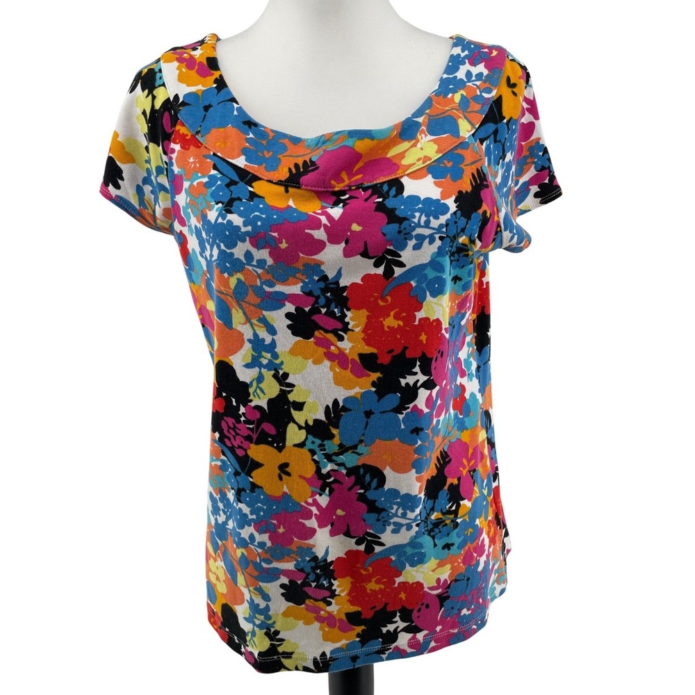 Floral‎ Knit Top Womens Large Maximalist Retro Flowers Artsy Travel 100% Cotton